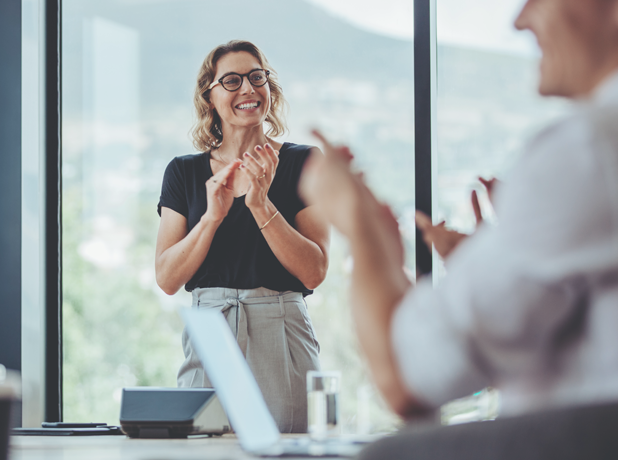 Generic -BodyImage-iStock-1262992555-618x460 Businesswoman clapping hands after a successful presentation