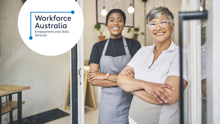 SEA-ProgramHeaderwithLogo-iStock-1469723771-924x520px Coffee shop, senior woman manager portrait with barista feeling happy about shop success. Female server, waitress and small business owner together proud of cafe and bakery growth with a smile