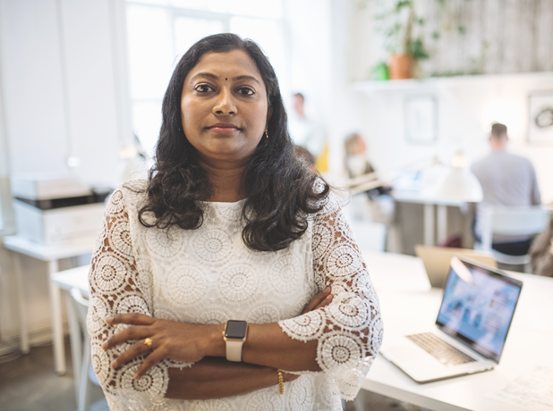 SEE -BodyImageModule-iStock-1429126203-618x460px Portrait of mature Indian female employee in office.