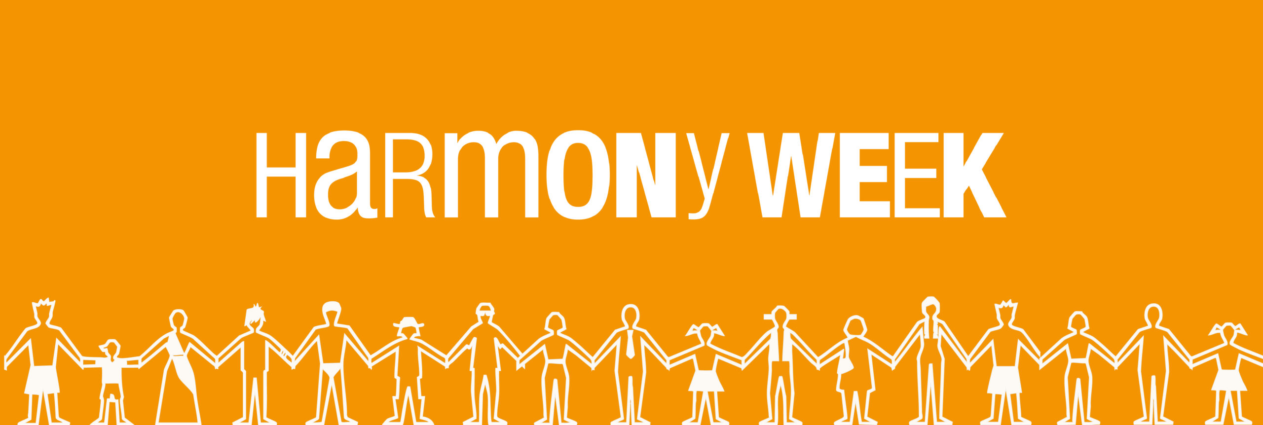 Creative image showing Harmony Week, including an illustration of people holding hands.