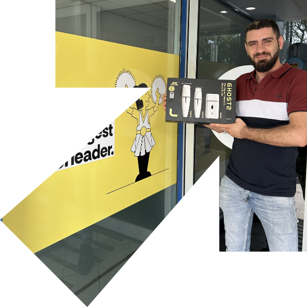 Hanna holding barber tools